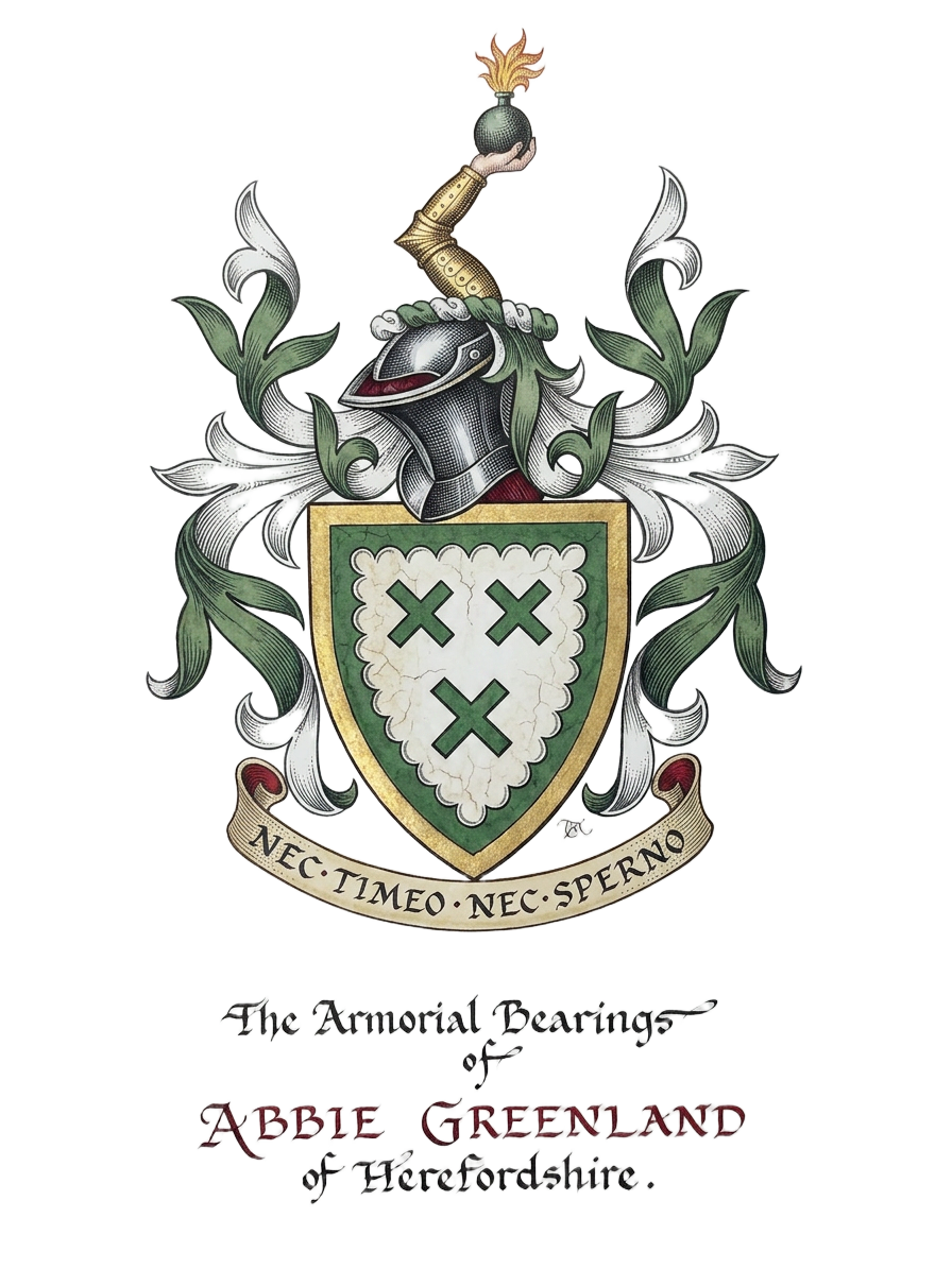 Arms of Abigail Jane Greenland — of the heraldic Eyres / Greenland line